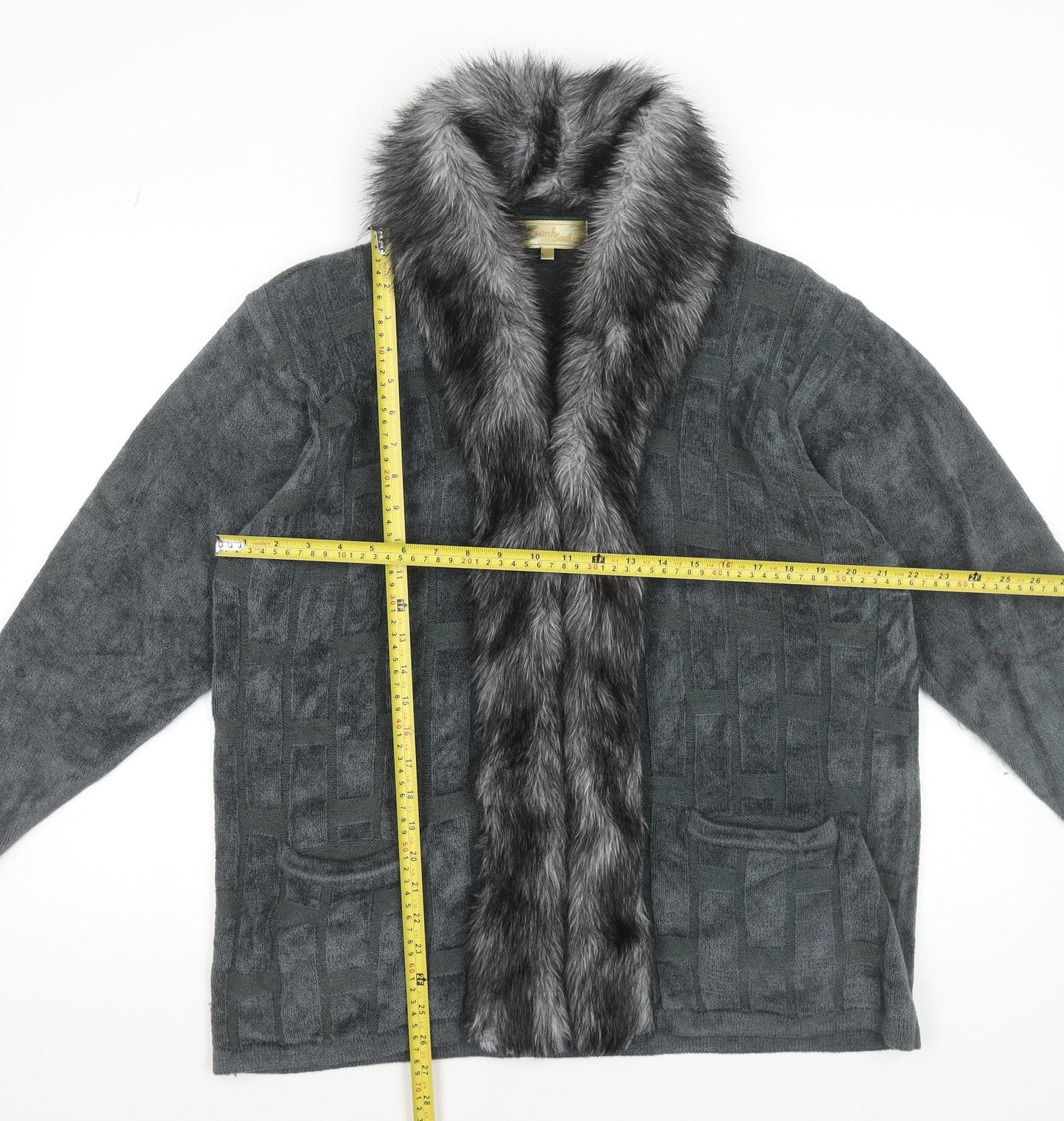 Frank Saul Women's Grey Faux Fur Trim Mid-Length Jacket M