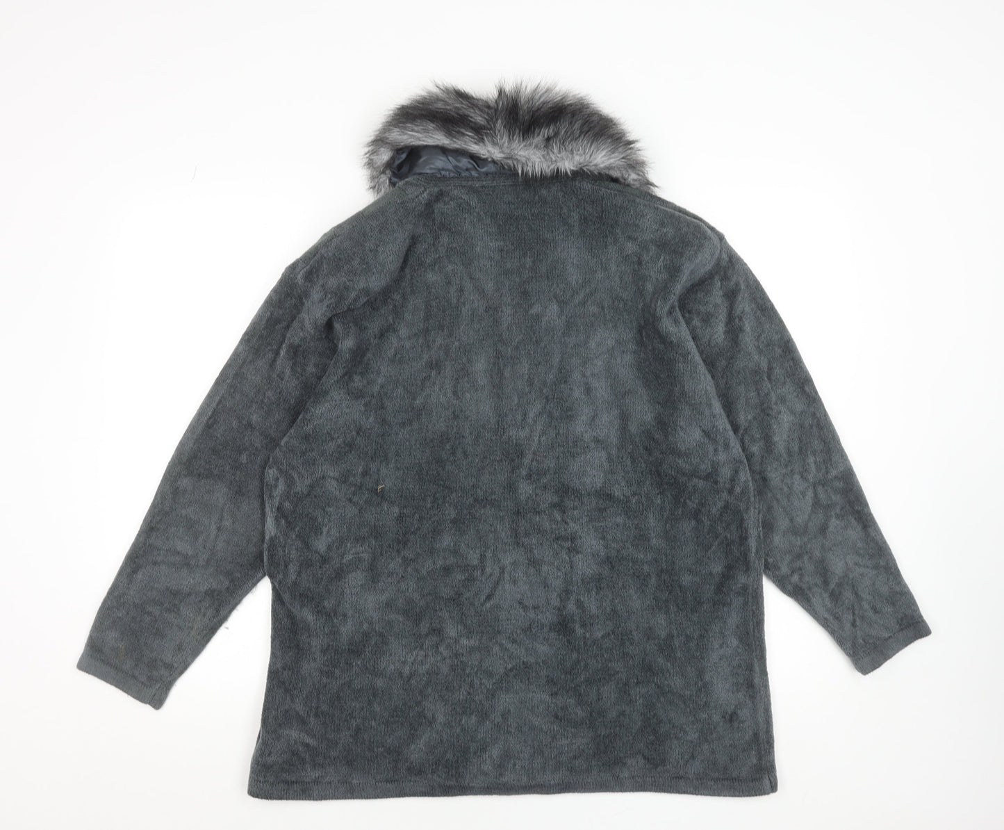 Frank Saul Women's Grey Faux Fur Trim Mid-Length Jacket M