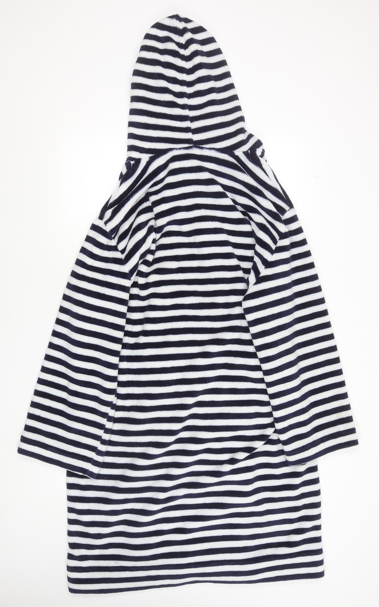 Joules Women's Blue White Striped Fleece Hooded Robe L