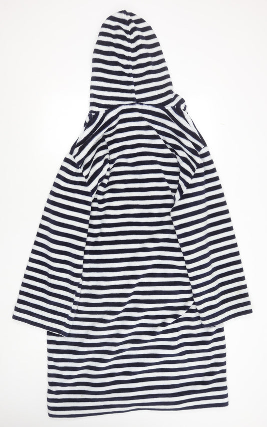 Joules Women's Blue White Striped Fleece Hooded Robe L