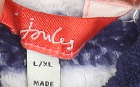 Joules Women's Blue White Striped Fleece Hooded Robe L