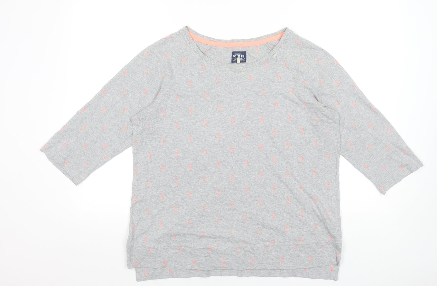 Joules Womens Grey 3/4 Sleeve Cotton Seahorse T-Shirt UK 14