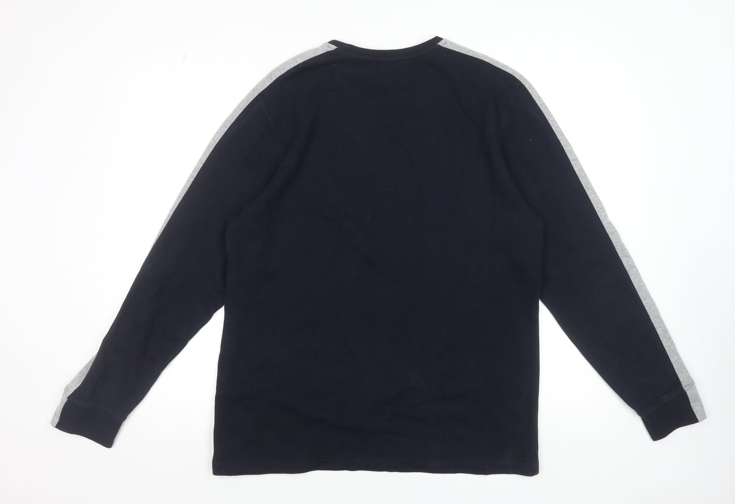 Jaeger Men's Navy & Grey Long Sleeve Crew Neck Cotton Blend T-Shirt Size L