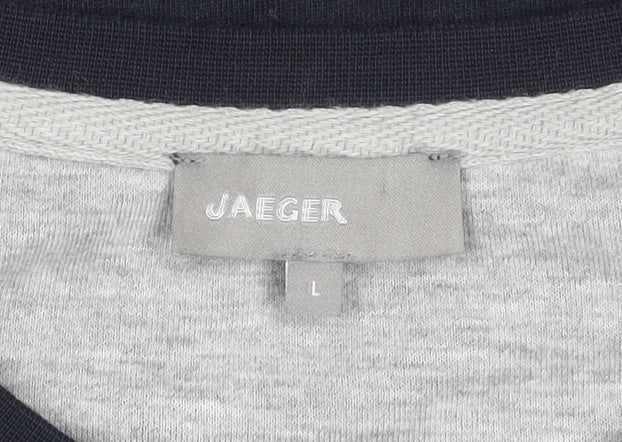 Jaeger Men's Navy & Grey Long Sleeve Crew Neck Cotton Blend T-Shirt Size L