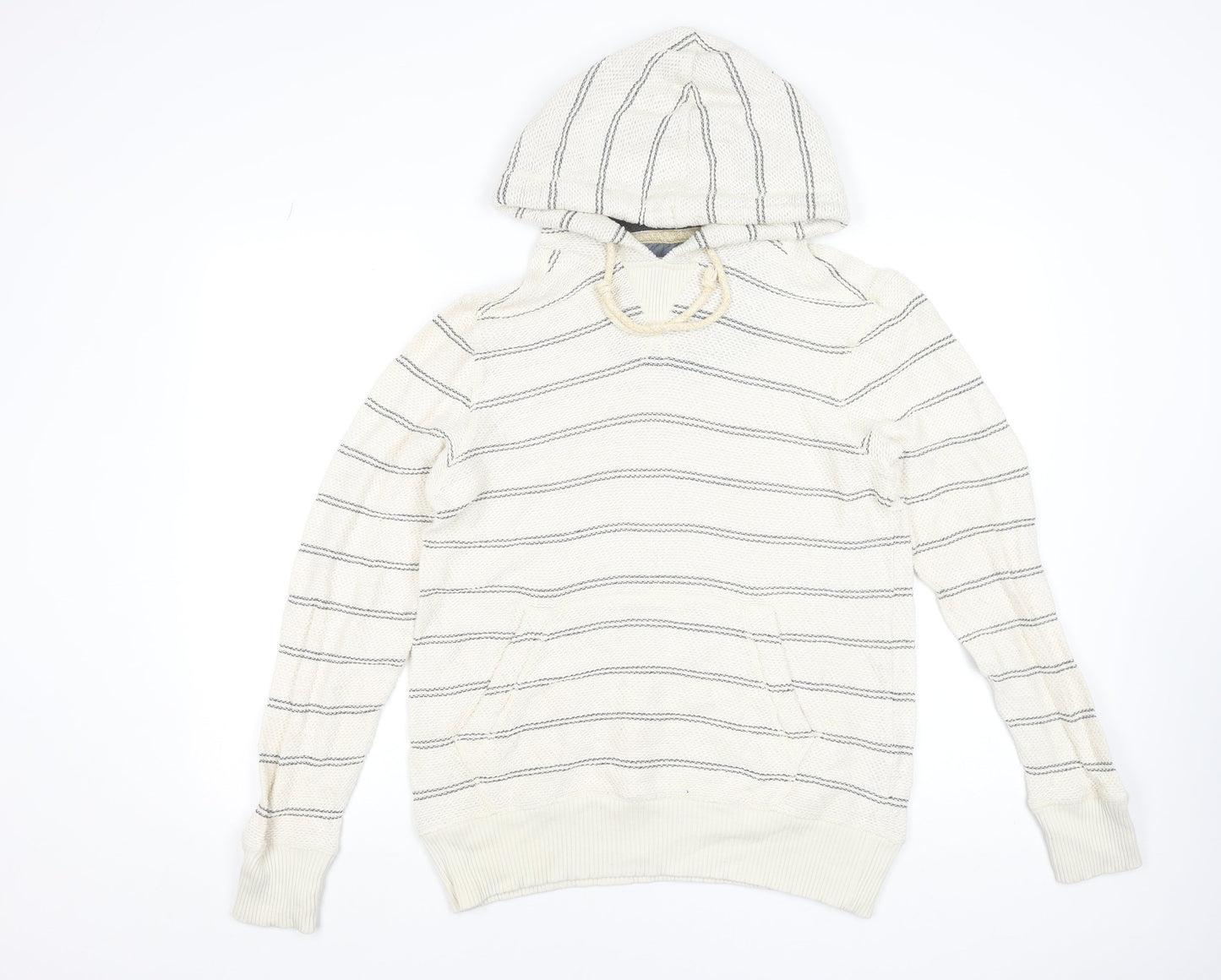 FatFace Men's Oatmeal Striped Cotton Hoodie Small Beige Pullover
