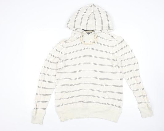 FatFace Men's Oatmeal Striped Cotton Hoodie Small Beige Pullover