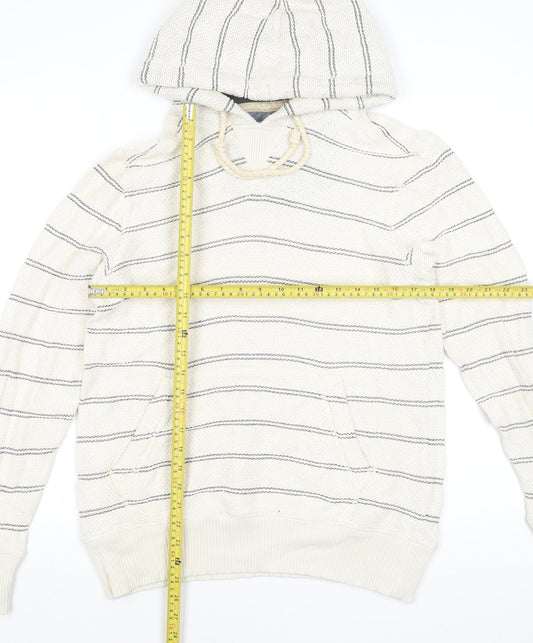 FatFace Men's Oatmeal Striped Cotton Hoodie Small Beige Pullover