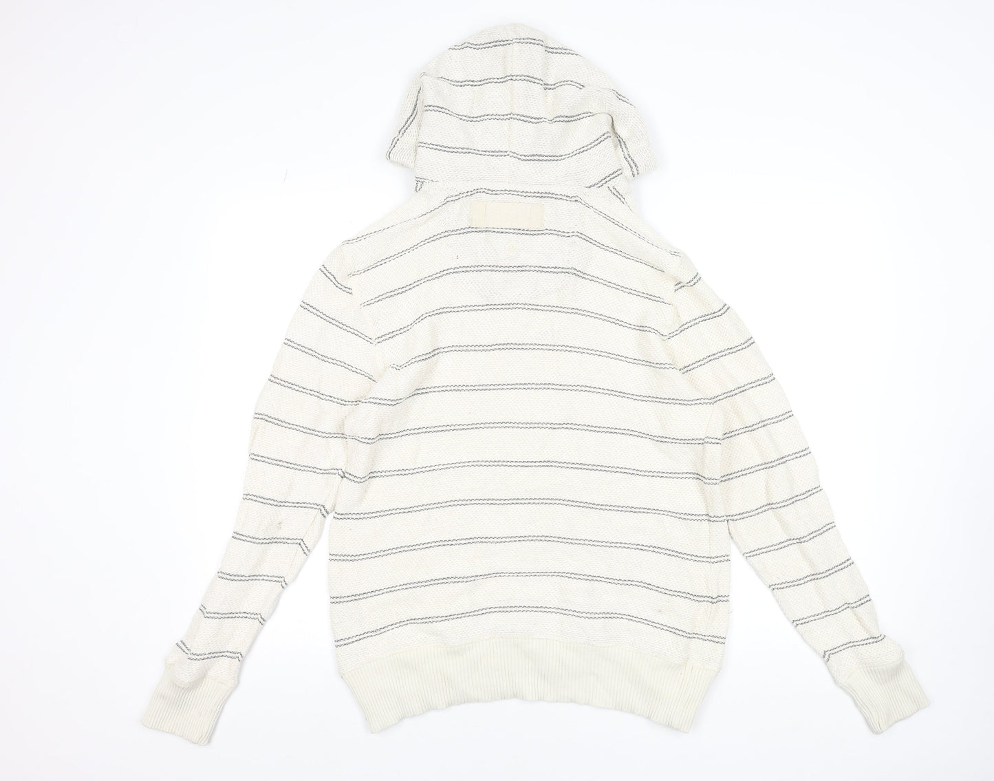 FatFace Men's Oatmeal Striped Cotton Hoodie Small Beige Pullover