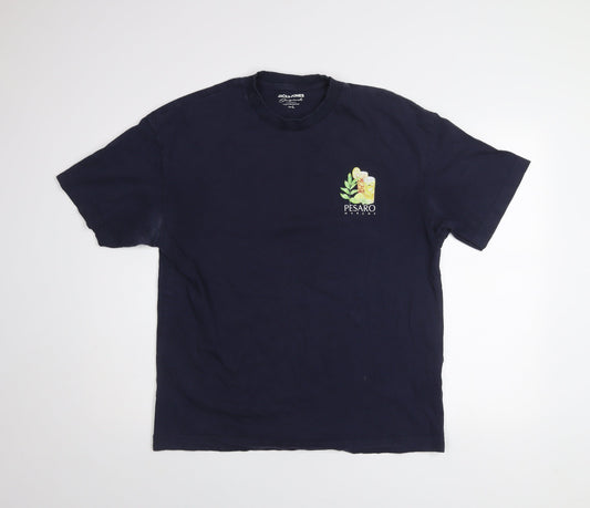 Jack & Jones Men's Blue Pesaro Graphic Print T-Shirt Size L