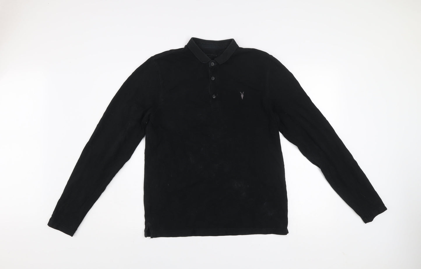 AllSaints Men's Black Long Sleeve Cotton Polo Shirt Size M