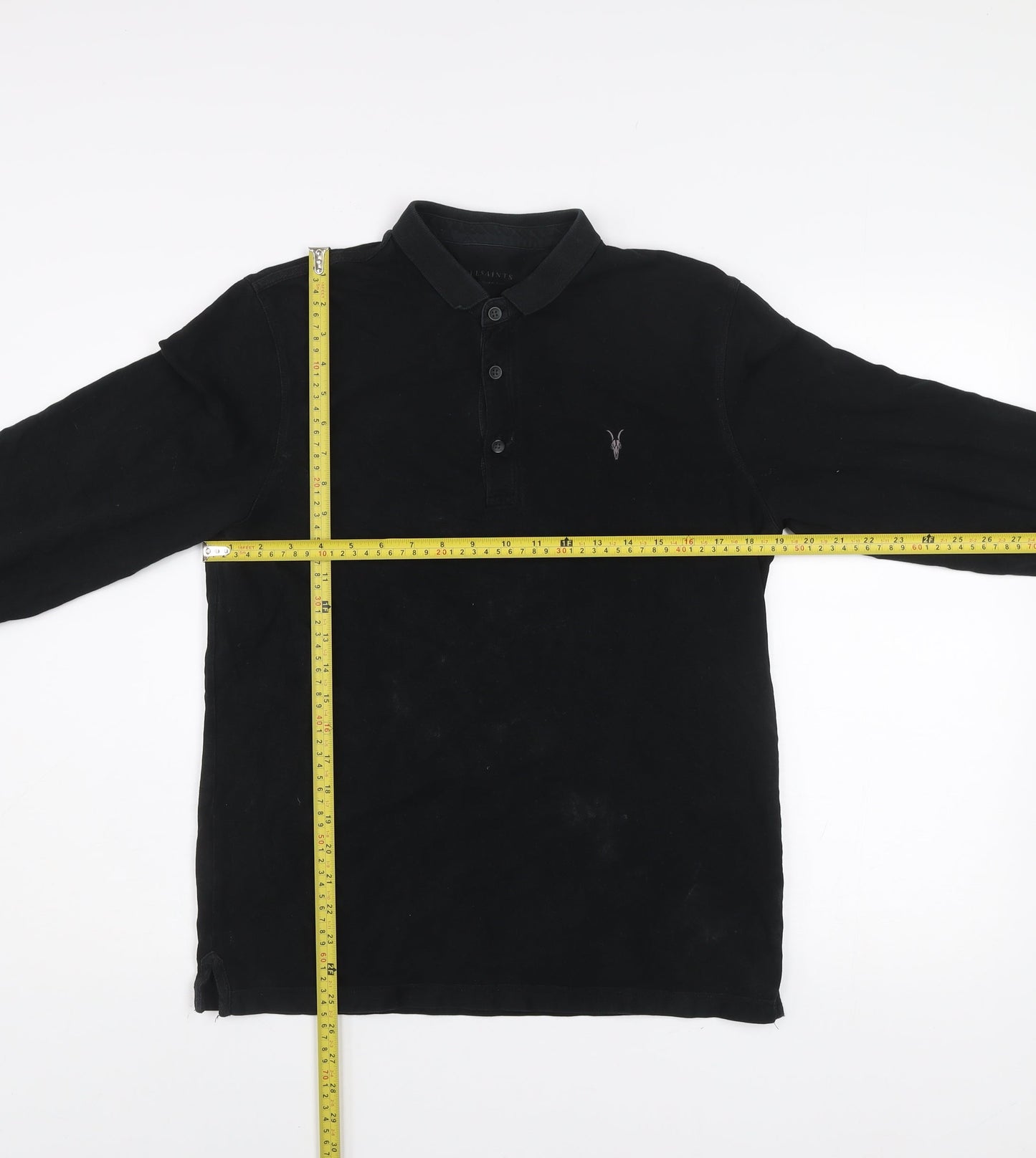 AllSaints Men's Black Long Sleeve Cotton Polo Shirt Size M