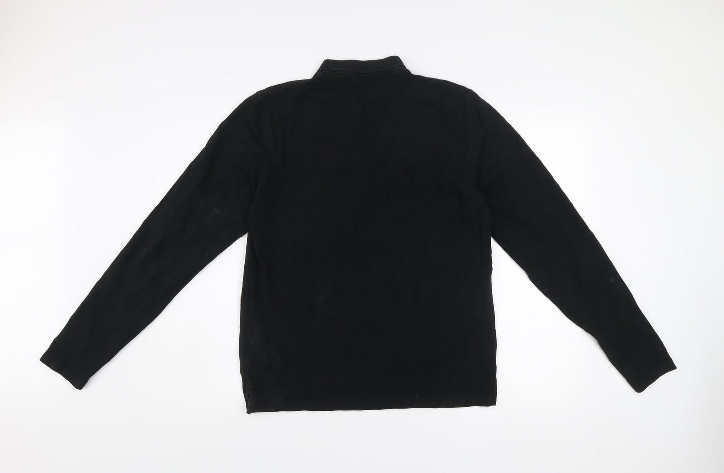 AllSaints Men's Black Long Sleeve Cotton Polo Shirt Size M