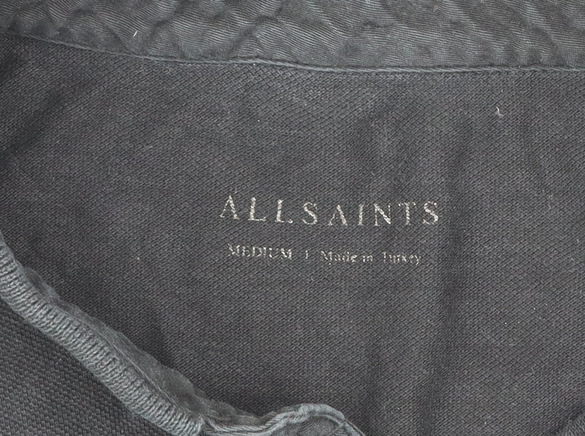 AllSaints Men's Black Long Sleeve Cotton Polo Shirt Size M