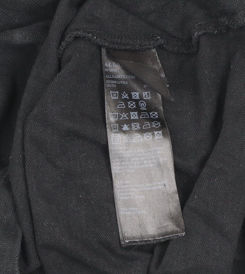 AllSaints Men's Black Long Sleeve Cotton Polo Shirt Size M