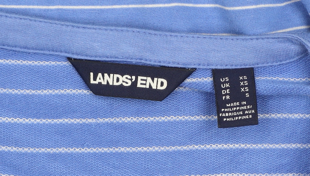 Lands' End Women Blue Striped 3/4 Sleeve V-Neck Henley Top XS