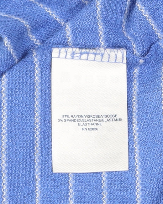 Lands' End Women Blue Striped 3/4 Sleeve V-Neck Henley Top XS