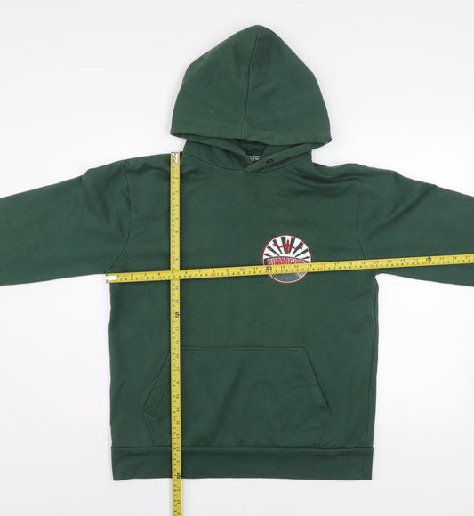 PrettyLittleThing Unisex Green Pullover Hoodie Medium Logo Print
