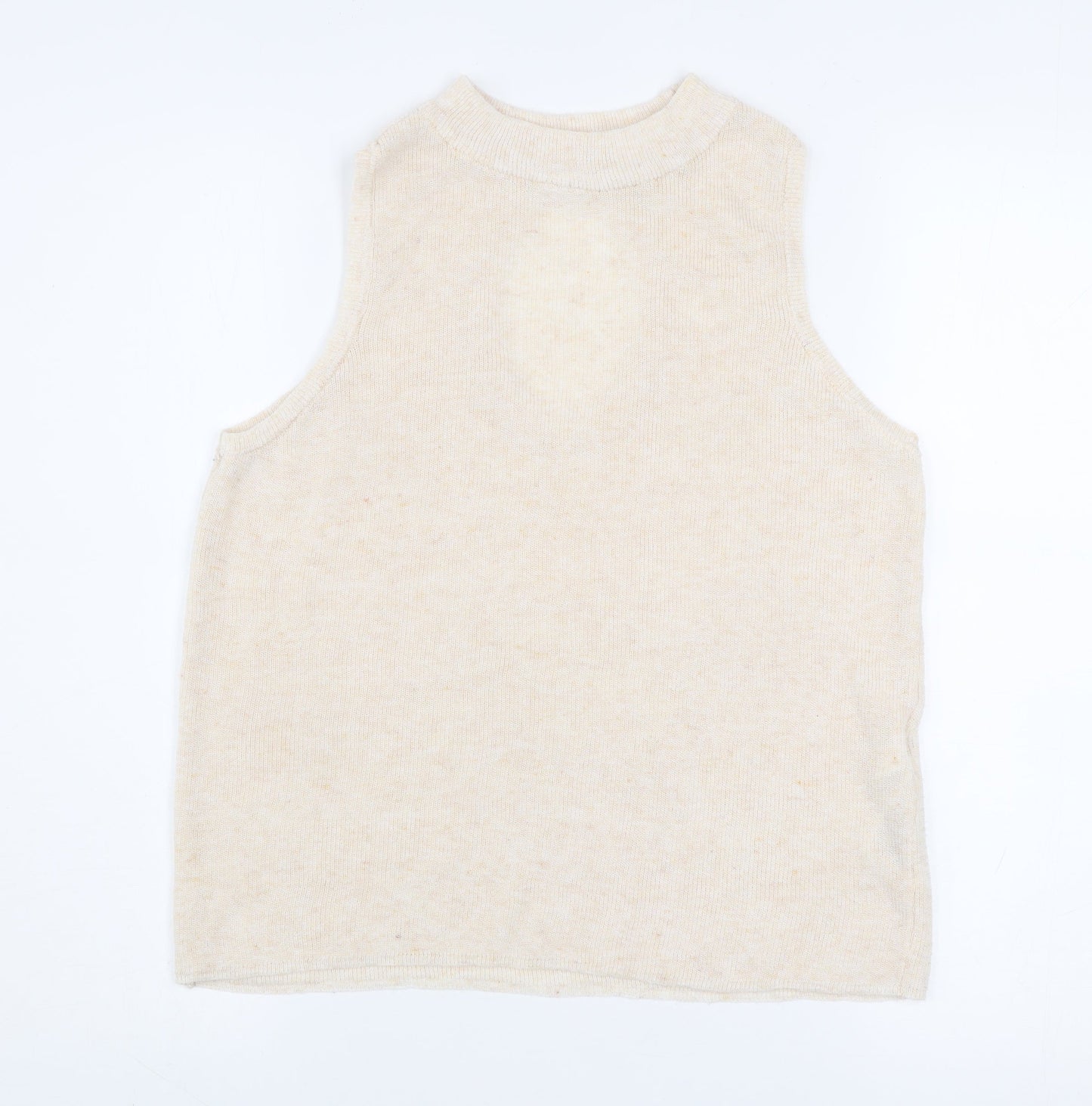 VILA Women's Beige Knit High Neck Sleeveless Tank Top Size L