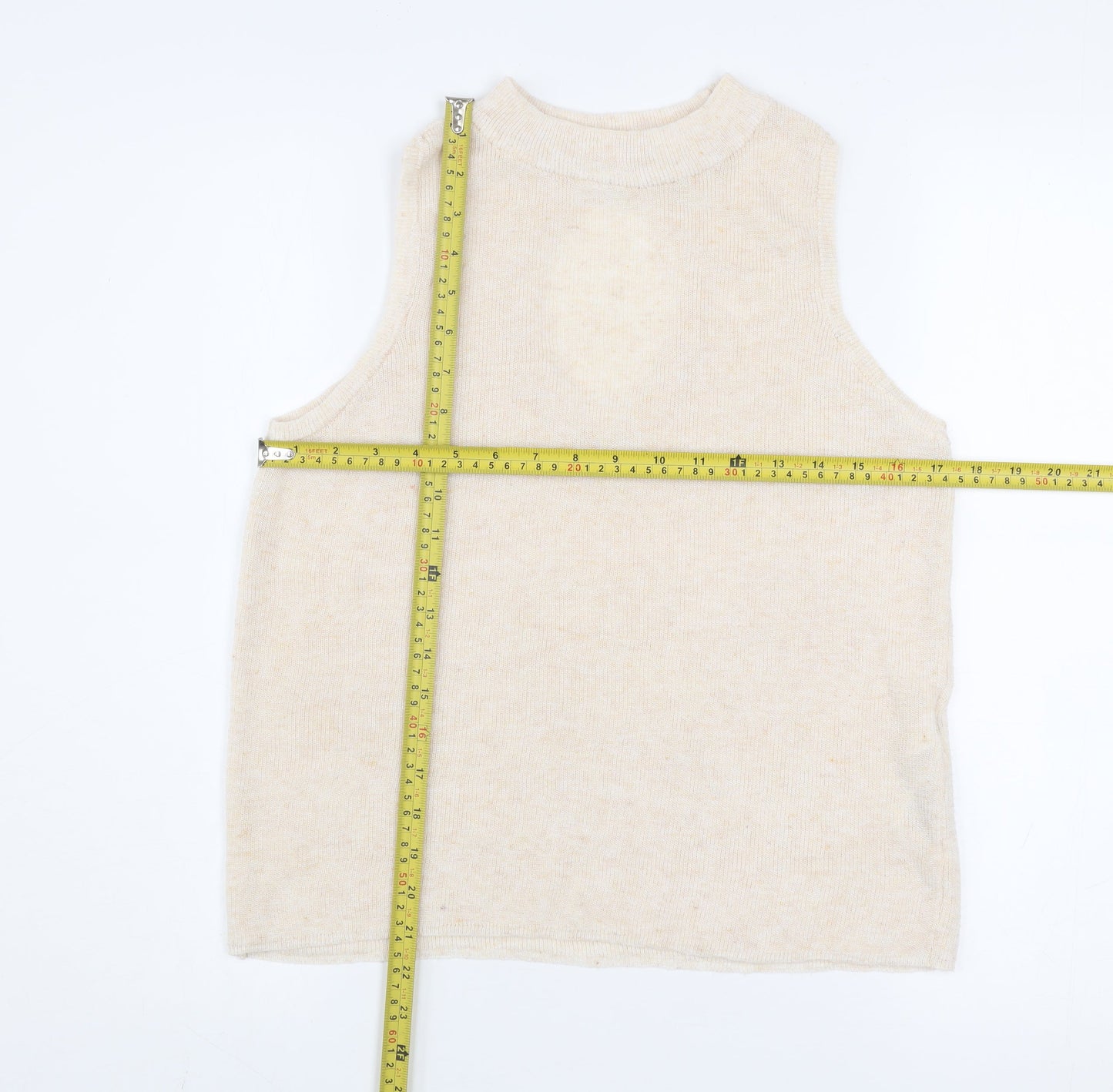 VILA Women's Beige Knit High Neck Sleeveless Tank Top Size L
