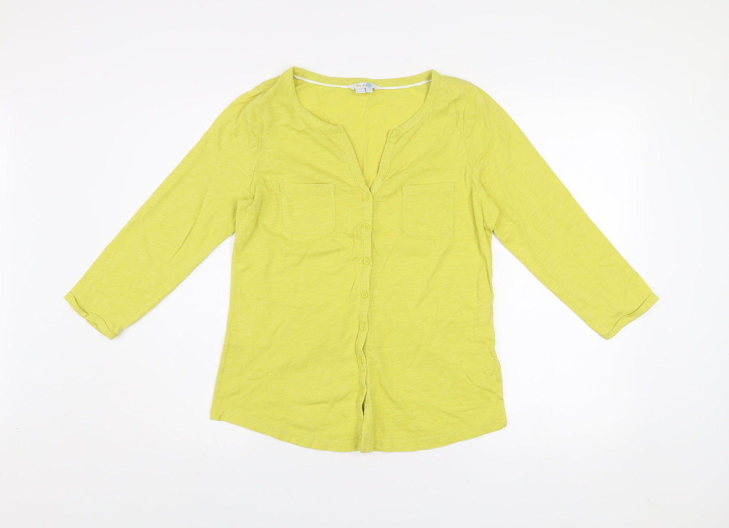 Boden Womens Yellow 3/4 Sleeve Button-Up Cotton Top Size 10
