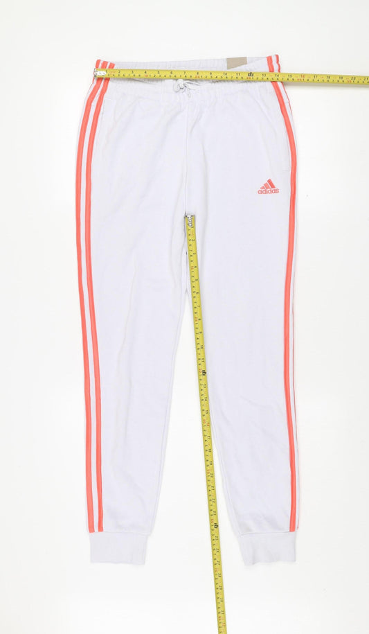Adidas Women White Jogger Trousers Size 8-10 Cotton Blend Activewear