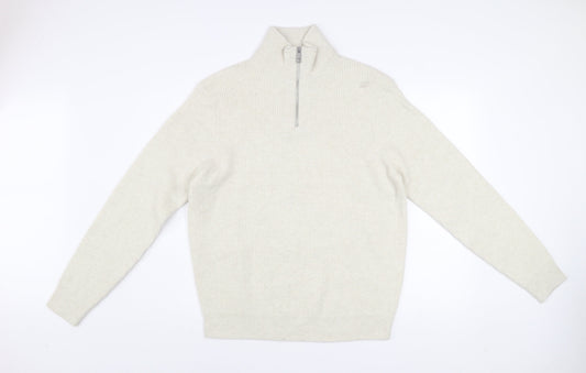Marks and Spencer Men’s Ivory Wool Blend 1/2 Zip Jumper L Regular Fit
