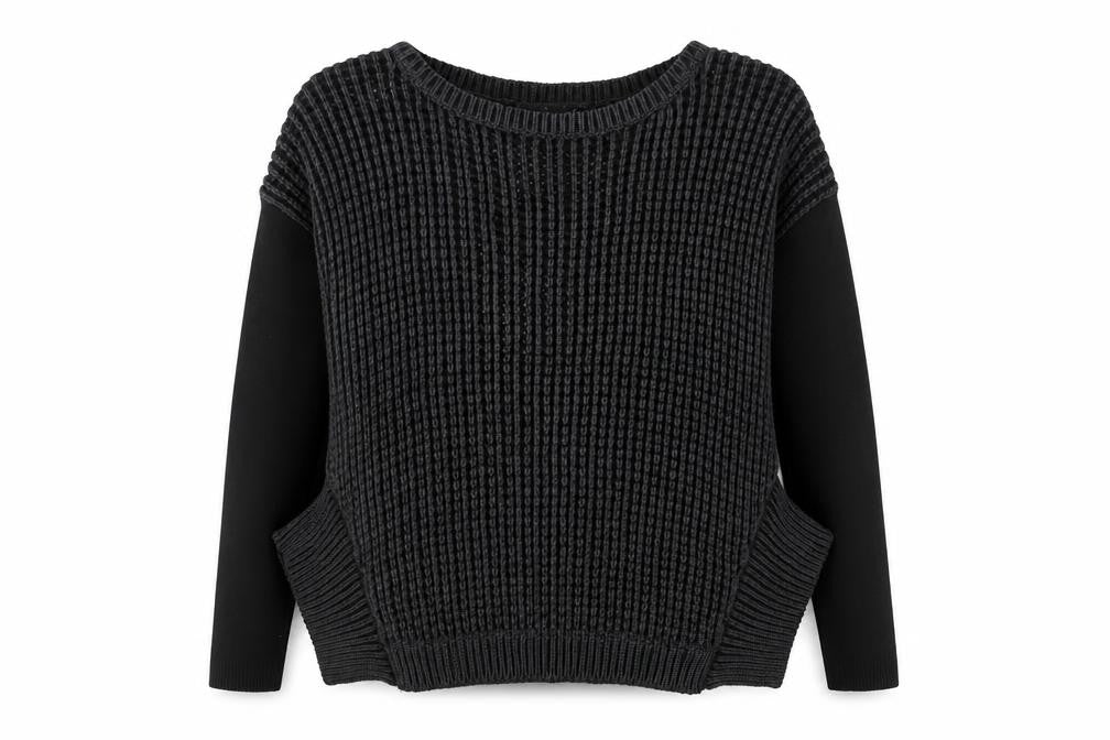 Karen Millen Women’s Black Chunky Knit Jumper Size 4 Long Sleeve Cotton Blend