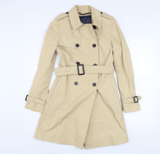 Jack Wills Womens Beige Trench Coat Size 8 Belted Mid-Length Classic
