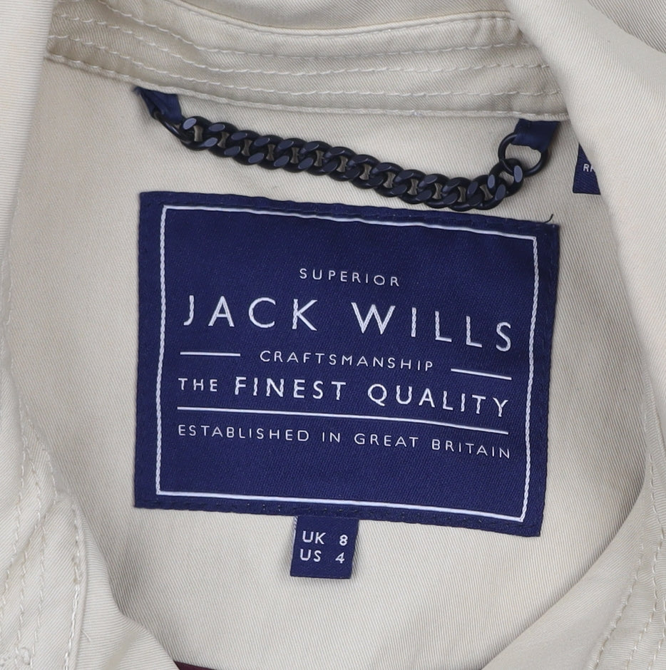Jack Wills Womens Beige Trench Coat Size 8 Belted Mid-Length Classic