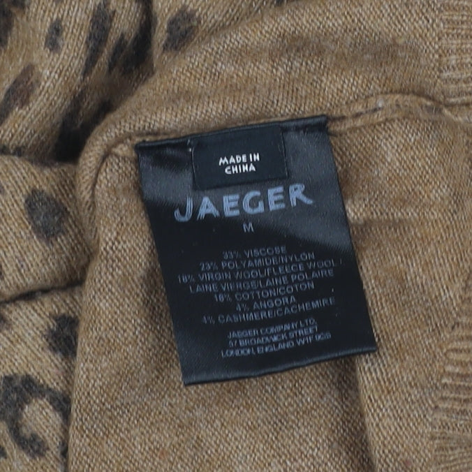 Jaeger Women Brown Animal Print Wool Blend Short Sleeve Top M