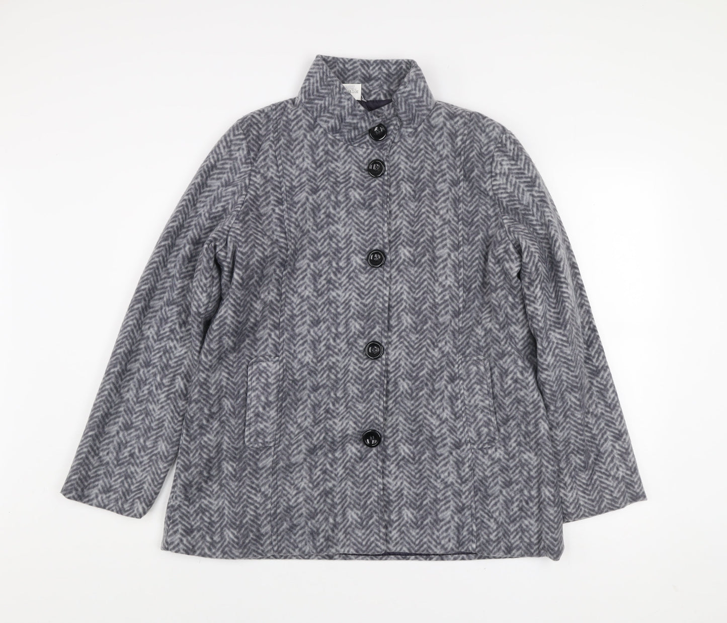 Anne De Lançay Women's Grey Herringbone Mid-Length Button Coat Size S