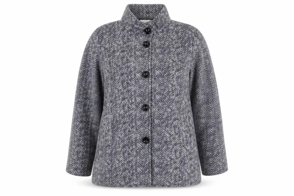 Anne De Lançay Women's Grey Herringbone Mid-Length Button Coat Size S