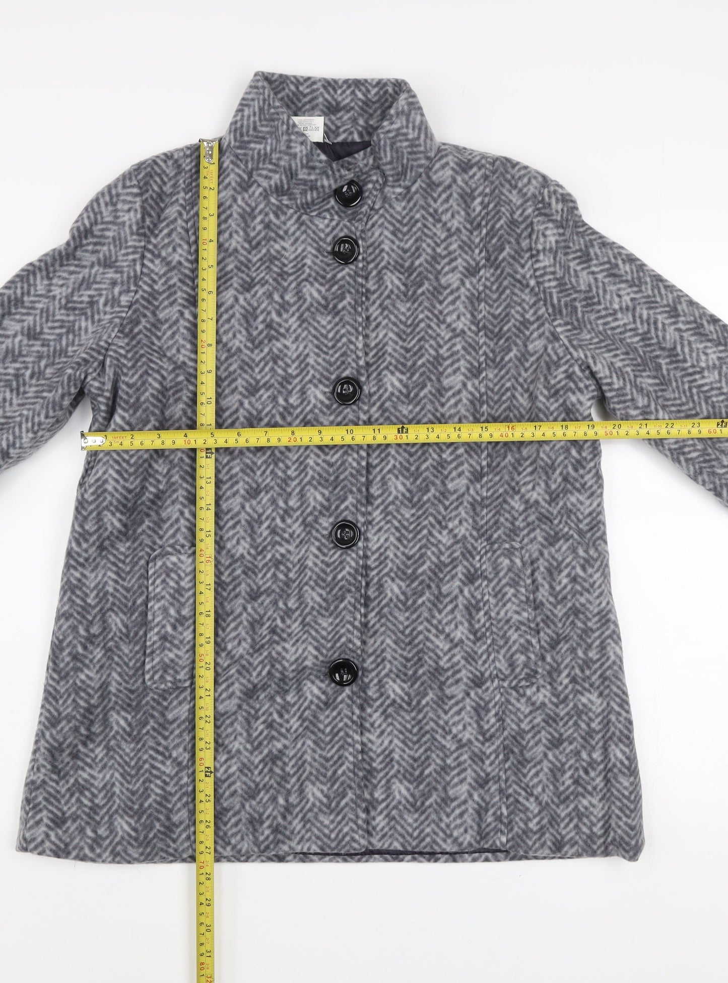 Anne De Lançay Women's Grey Herringbone Mid-Length Button Coat Size S