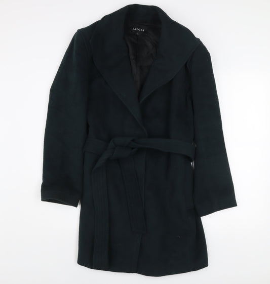 Jaeger Womens Green Wool Belted Trench Coat Size 14