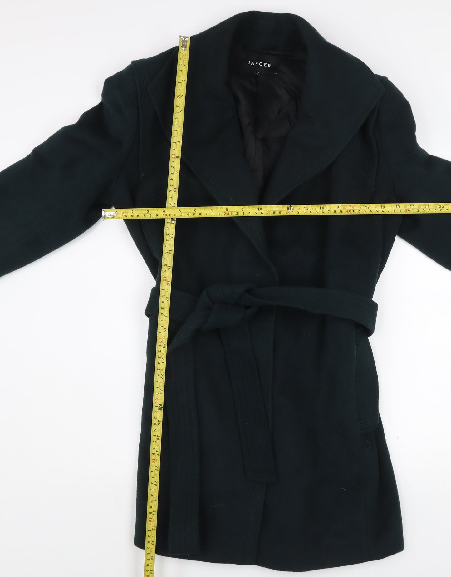 Jaeger Womens Green Wool Belted Trench Coat Size 14