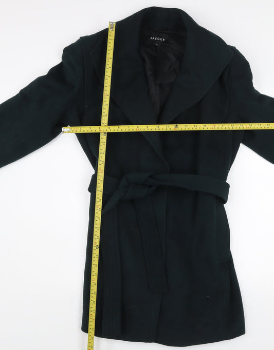 Jaeger Womens Green Wool Belted Trench Coat Size 14