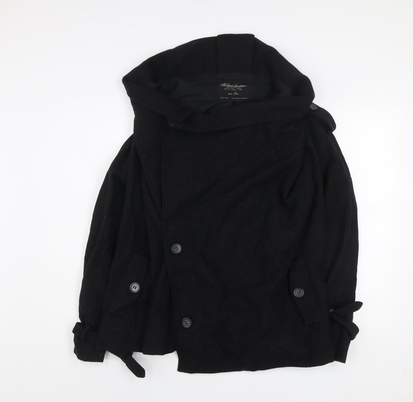 AllSaints Womens Black Wool Blend Pea Coat Jacket Size 10