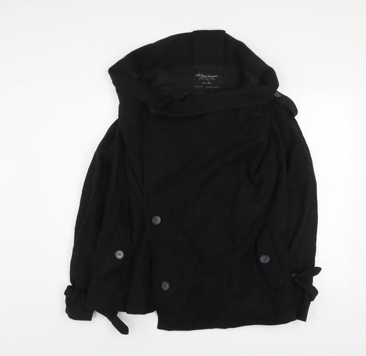 AllSaints Womens Black Wool Blend Pea Coat Jacket Size 10