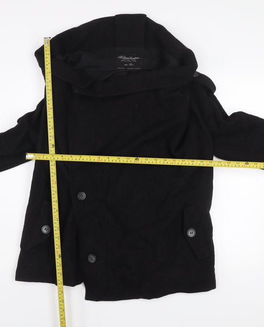 AllSaints Womens Black Wool Blend Pea Coat Jacket Size 10