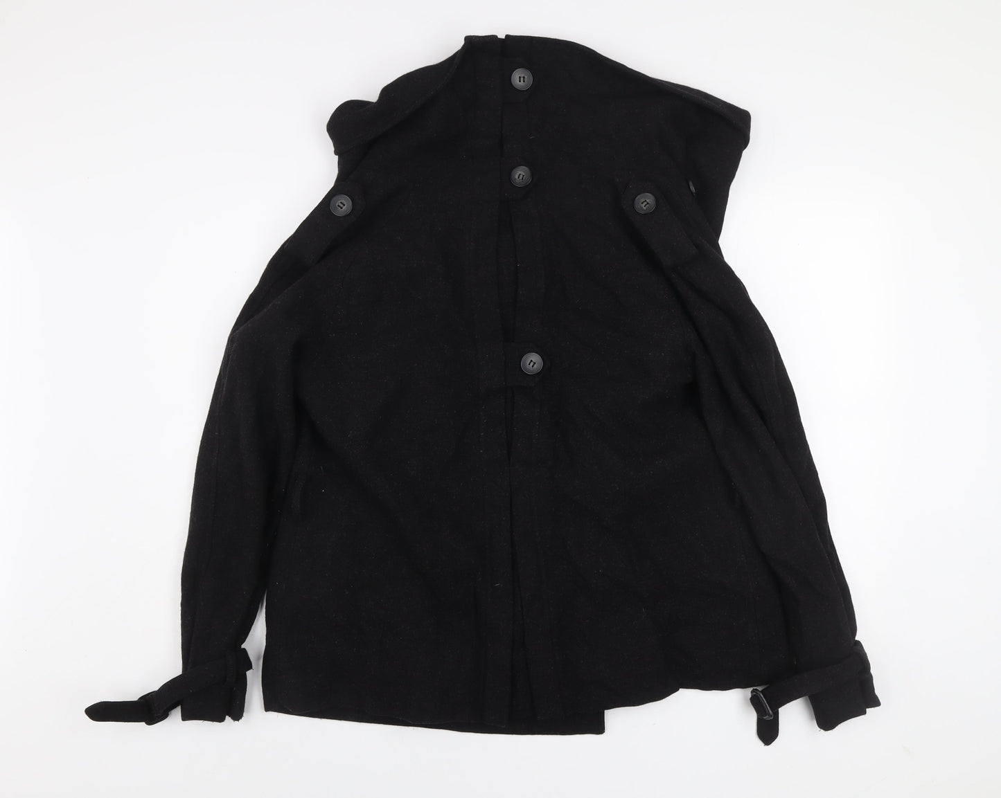 AllSaints Womens Black Wool Blend Pea Coat Jacket Size 10