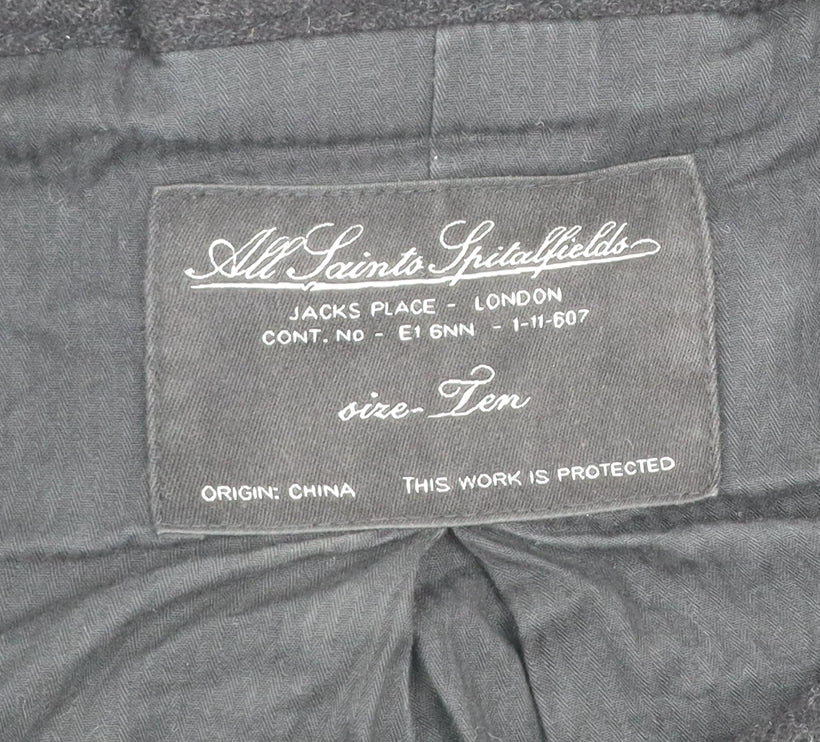 AllSaints Womens Black Wool Blend Pea Coat Jacket Size 10