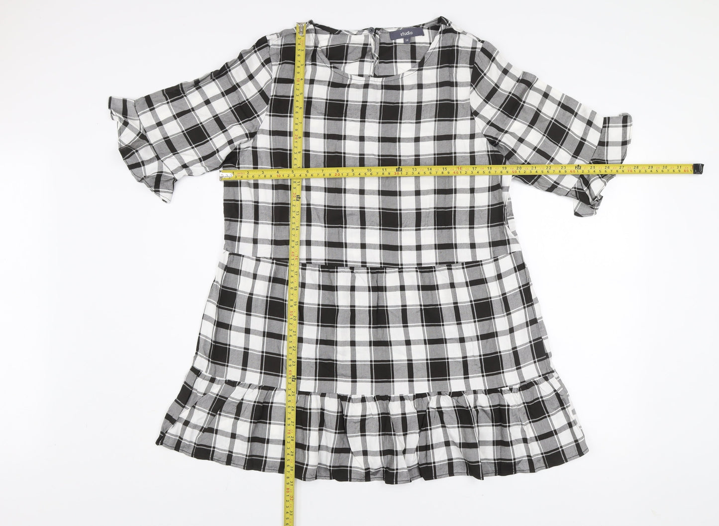 Studio Women Black Check Knee Length Viscose Shift Dress Size 14