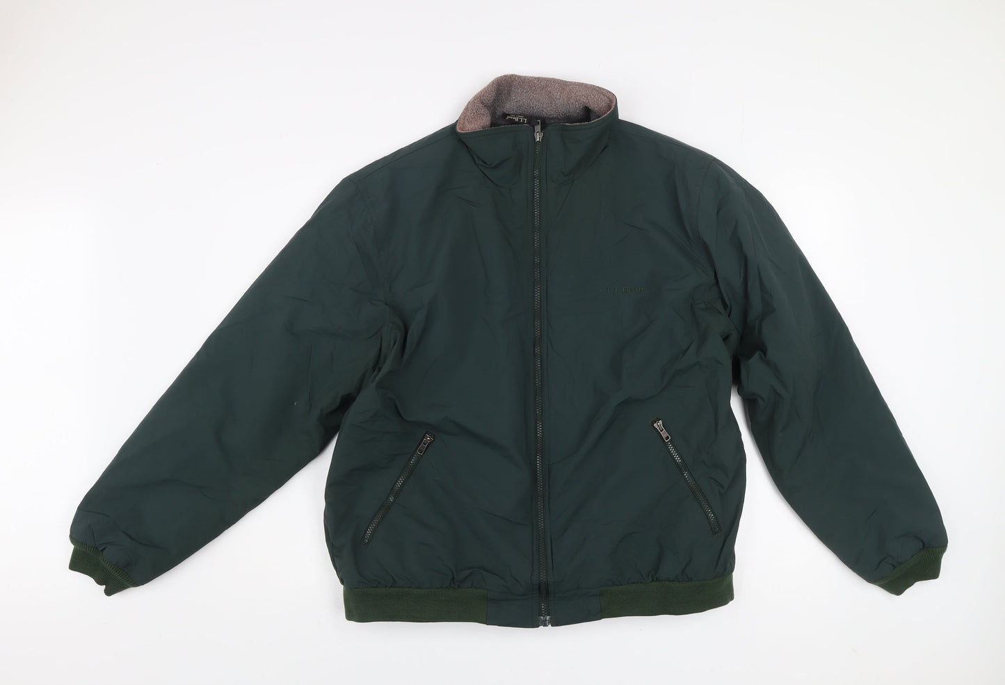 L.L. Bean Men’s Green Nylon Lined Bomber Jacket Size L Regular Outdoors