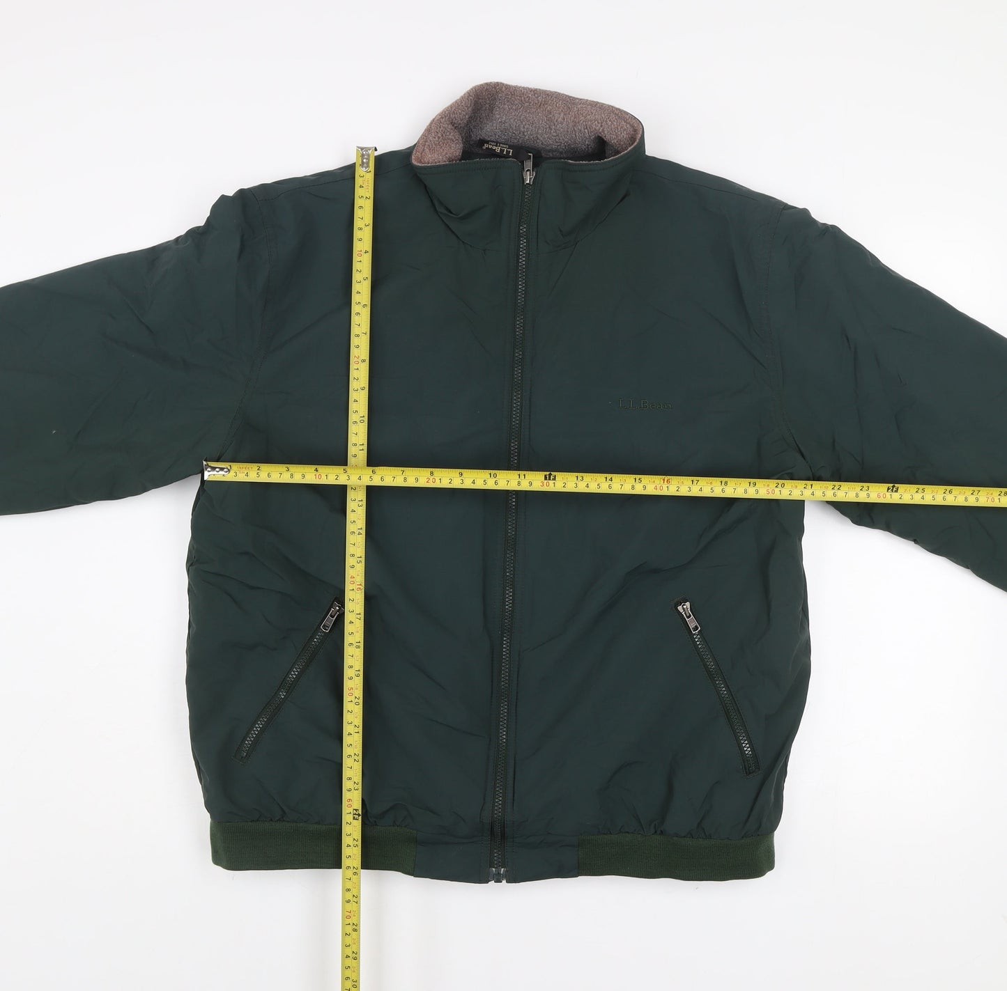 L.L. Bean Men’s Green Nylon Lined Bomber Jacket Size L Regular Outdoors
