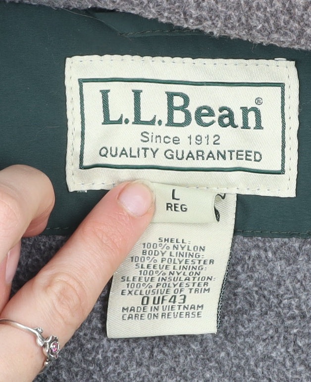L.L. Bean Men’s Green Nylon Lined Bomber Jacket Size L Regular Outdoors
