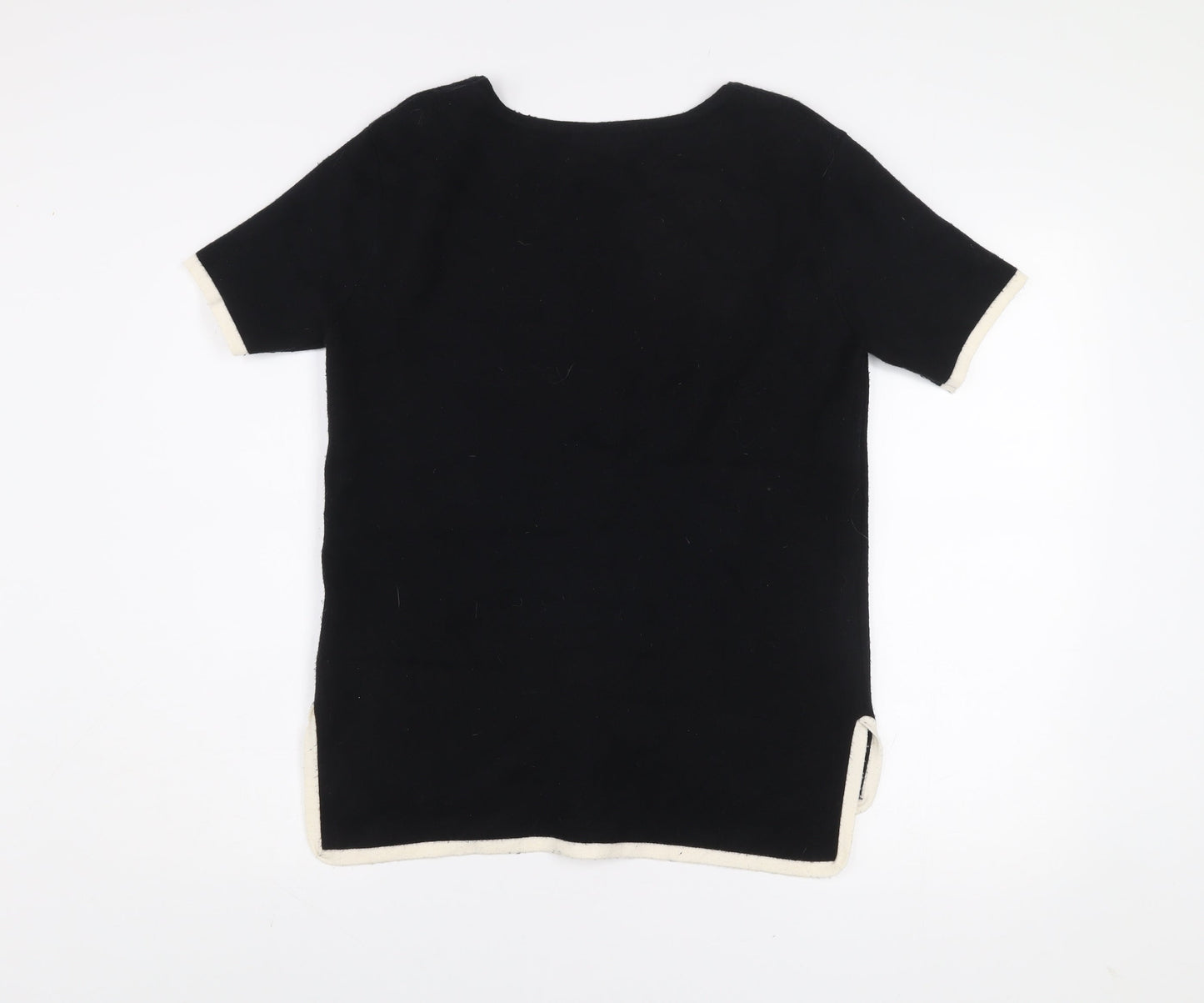 ZARA Women Black Knit Short Sleeve Round Neck T-Shirt L