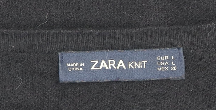ZARA Women Black Knit Short Sleeve Round Neck T-Shirt L