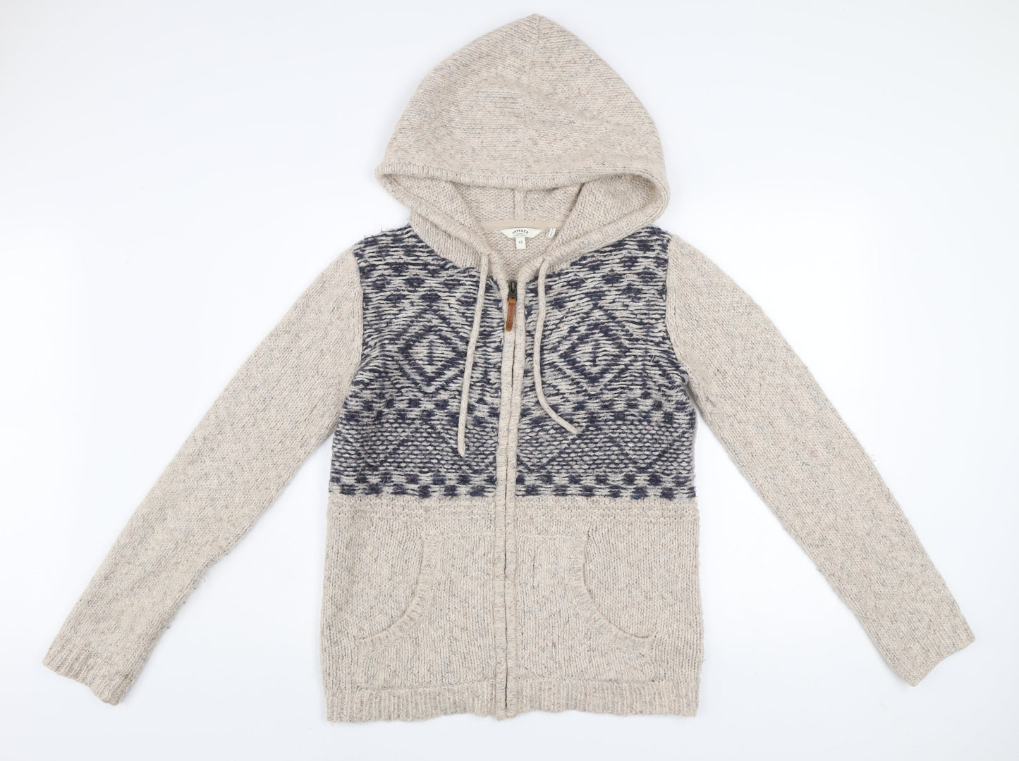FatFace Women’s Beige Hooded Full Zip Knit Jumper Size 12