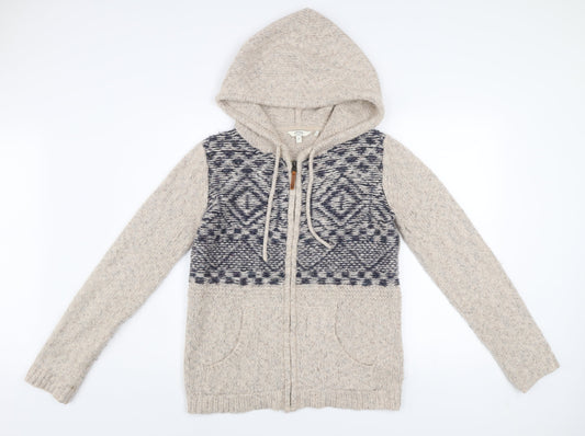 FatFace Women’s Beige Hooded Full Zip Knit Jumper Size 12