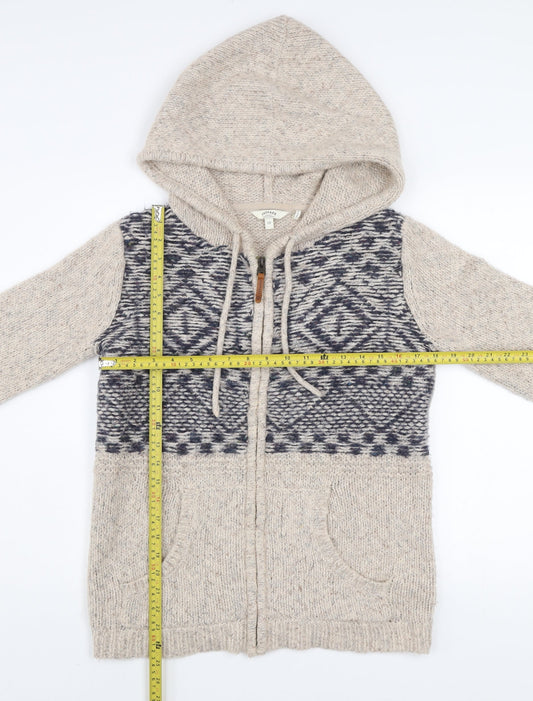 FatFace Women’s Beige Hooded Full Zip Knit Jumper Size 12